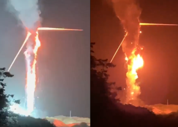 Aracati: torre de energia eólica em chamas assusta moradores na noite desta terça (29)