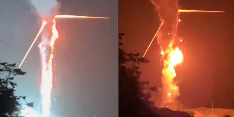 Aracati: torre de energia eólica em chamas assusta moradores na noite desta terça (29)