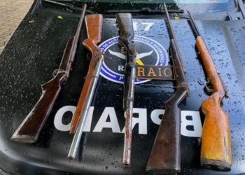 Jaguaruana: CPRaio encontra cinco espingardas escondidas em saco enterrado em estrada