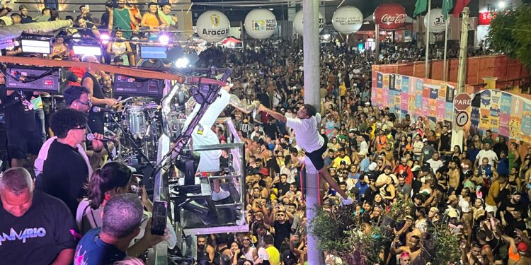 A arte do folião de subir nas árvores para não perder nada do Carnaval de Aracati 2025