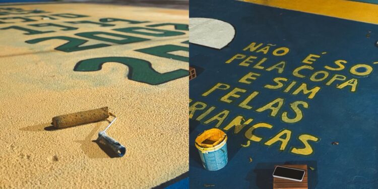 As cores do Hexa: moradores de Aracati resgatam a tradição histórica de pintar as ruas para a Copa